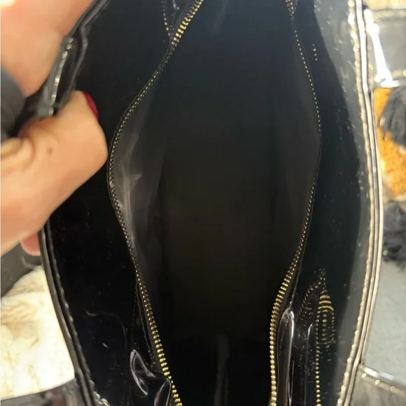 Harrods Large PVC Patent Leather Black & Gold Tote Bag - Picture 7 of 9
